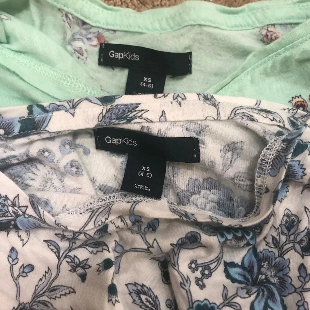 Set of 2 gap kids xs 4-5 floral tee shirts modal green blue